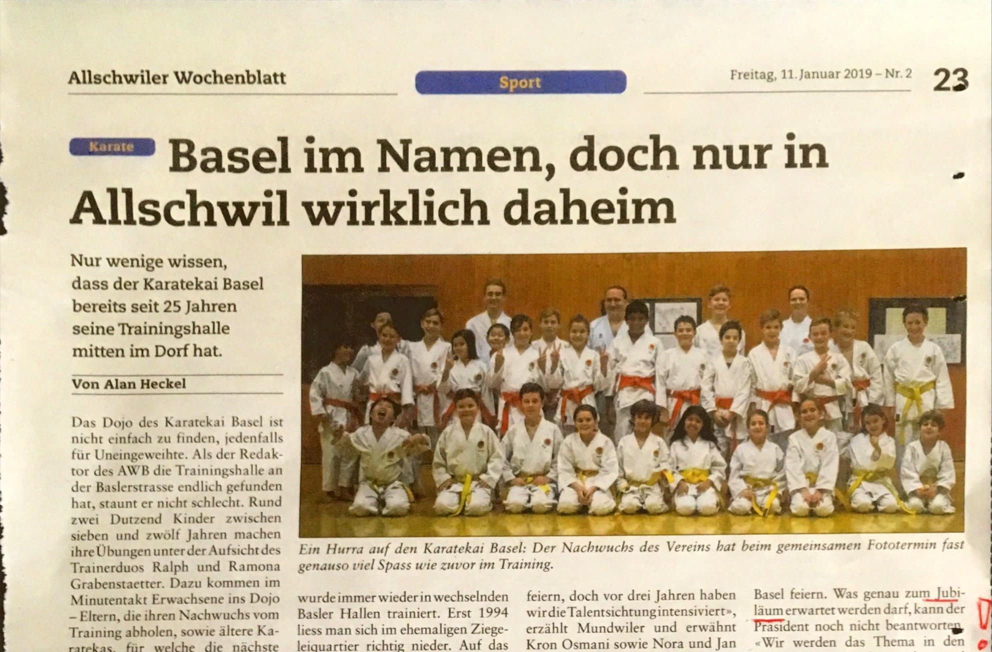 Karatekai Basel - Karatekai im Allschwiler Wochenblatt