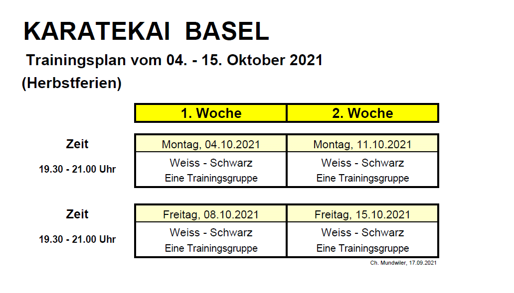 Karatekai Basel - Herbsttrainingsplan