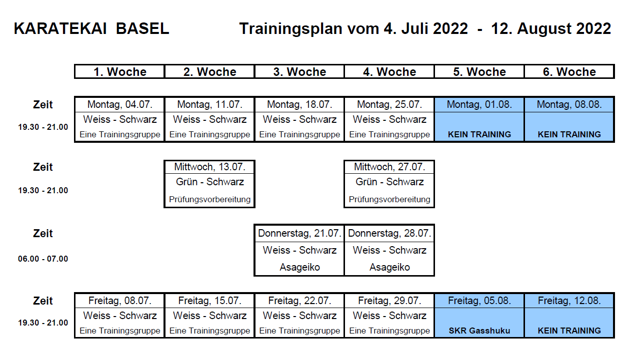 Karatekai Basel - Sommertrainingsplan