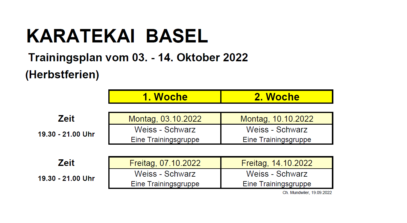 Karatekai Basel - Herbsttrainingsplan